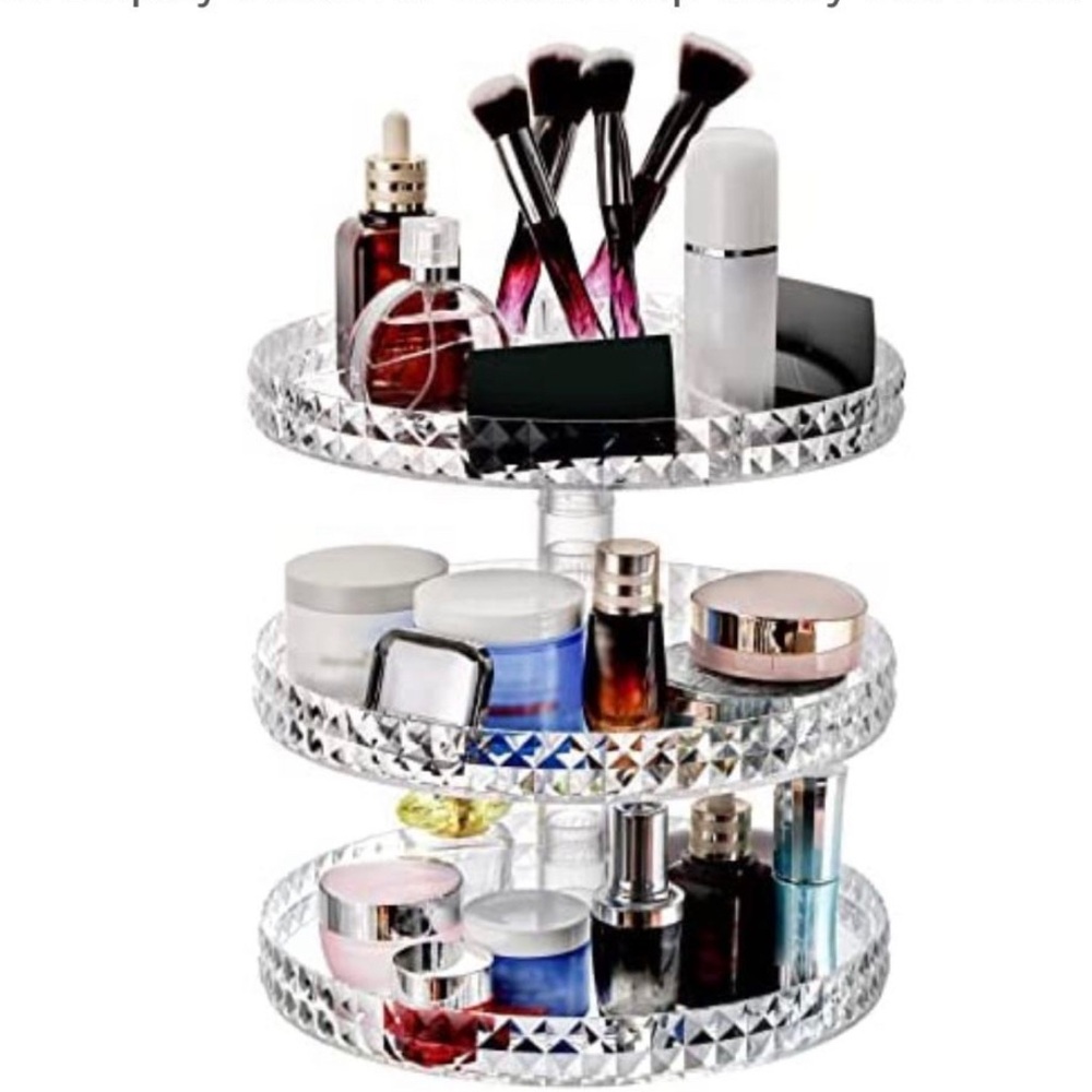 NEW Transparent Acrylic Beauty Cosmetic Makeup 360 Rotating 3 tier Organizer